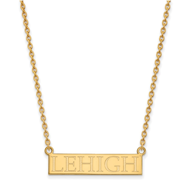 10k Gold LogoArt Lehigh University Large Bar Pendant 18 inch Necklace
