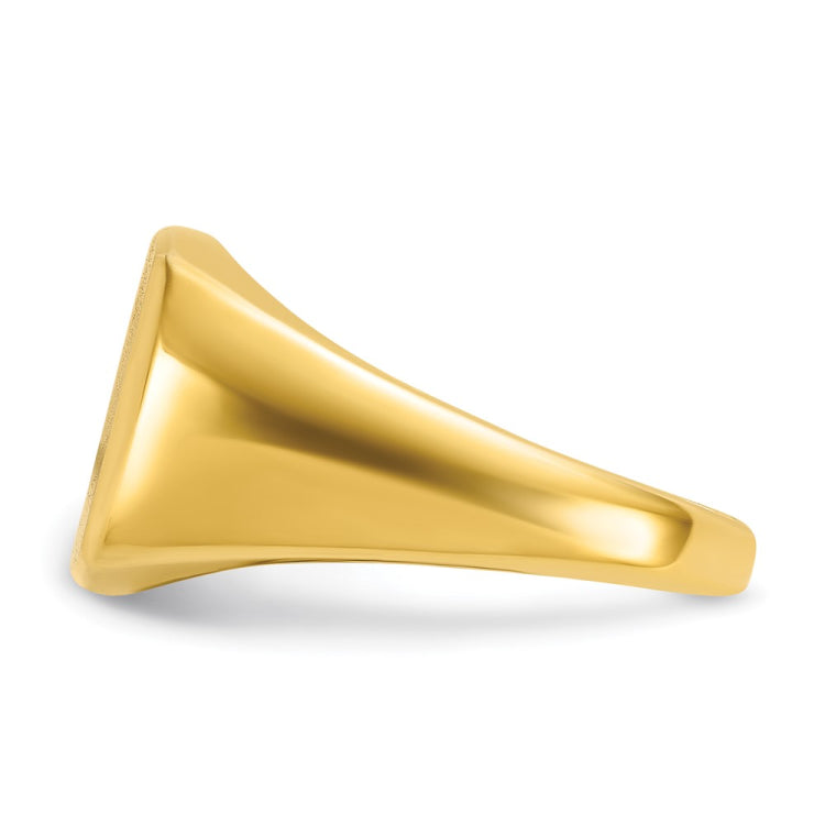 10ky 14mm x 14mm cushion face signet ring.