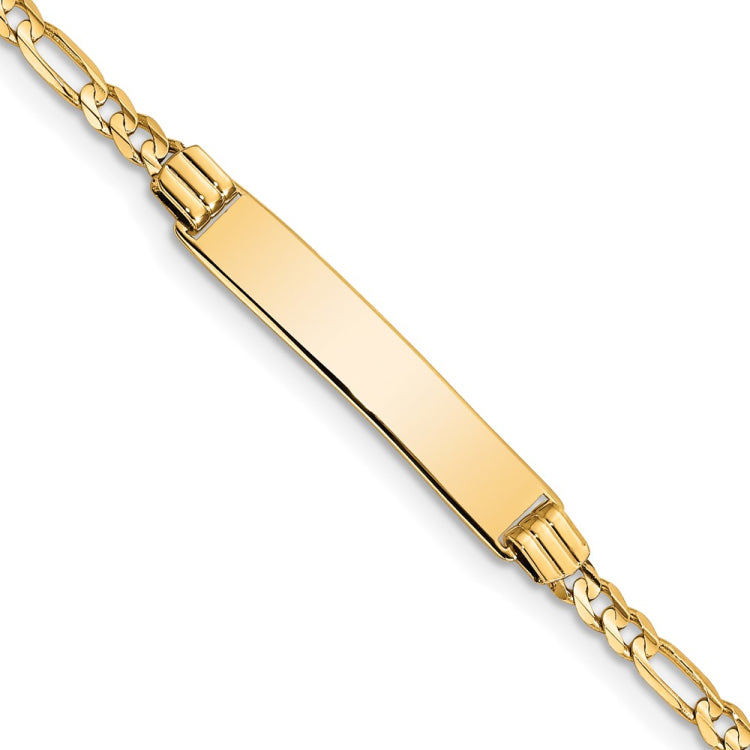 14k Polished Solid Chain/Solid Plate Figaro Link 26x5mm Plate 6 inch Baby/Child ID Bracelet