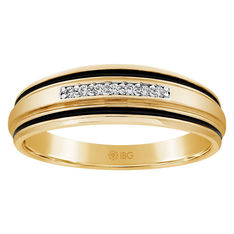 14ky Men's Yellow Gold Diamond Band with Black Rhodium .07ct TDW