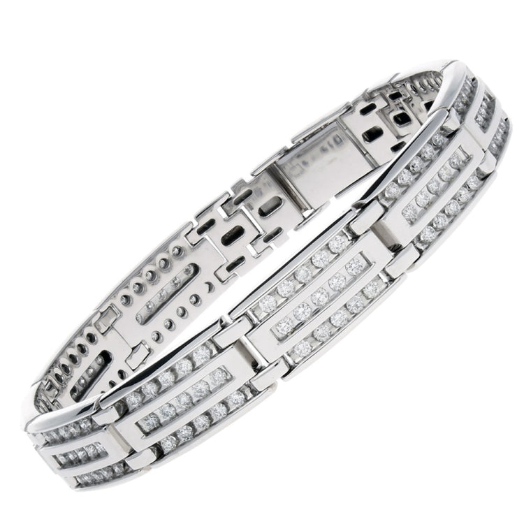 Men's White Gold Diamond Link Bracelet with Box Clasp Mounting