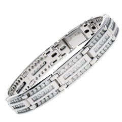 Men's White Gold Diamond Link Bracelet with Box Clasp 4.00ct TDW
