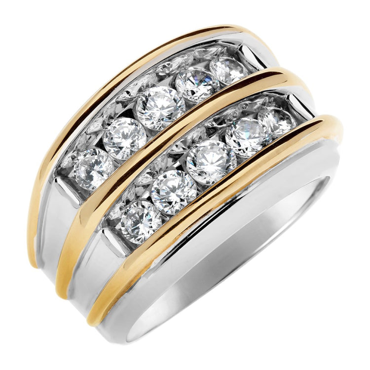 14k Men's Two-tone Gold Double Row Mounting