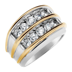 14k Men's Two-tone Gold Double Row Mounting