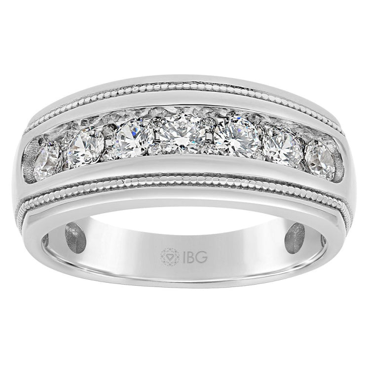 14k White Gold IBGoodman Men's Polished and Milgrain Ring Mounting