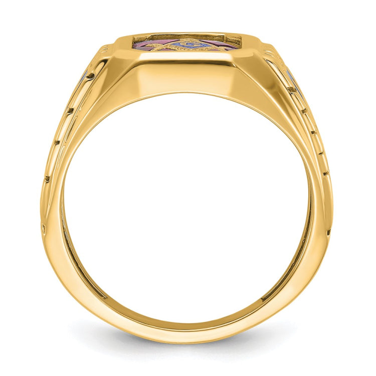IBGoodman 14k Men's Polished and Textured with Blue Enamel and Lab Created Ruby Blue Lodge Master Masonic Ring