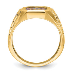 IBGoodman 14k Men's Polished and Textured with Blue Enamel and Lab Created Ruby Blue Lodge Master Masonic Ring