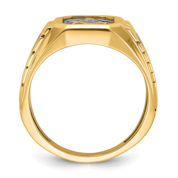 IBGoodman 14k Men's Polished and Textured with Blue Enamel and Lab Created Sapphire Blue Lodge Master Masonic Ring