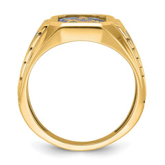 IBGoodman 14k Men's Polished and Textured with Blue Enamel and Lab Created Sapphire Blue Lodge Master Masonic Ring
