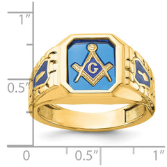 IBGoodman 14k Men's Polished and Textured with Blue Enamel and Lab Created Sapphire Blue Lodge Master Masonic Ring