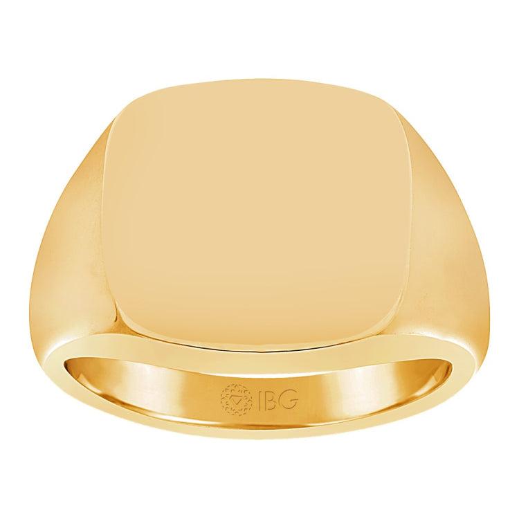 14ky 16mm x 16mm cushion face signet ring.