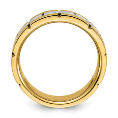 IBGoodman 14k Men's Polished Satin and Grooved 3-Stone 1/6 Carat BB Quality Diamond Ring