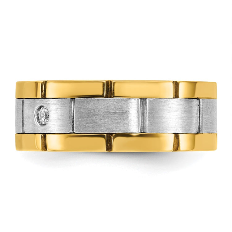 IBGoodman 14k Men's Polished Satin and Grooved 3-Stone 1/6 Carat BB Quality Diamond Ring