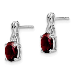 14k White Gold 7x5mm Oval Garnet and Diamond Post Earrings