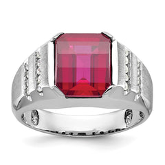 14k White Gold IBGoodman Men's Cr. Ruby and Diamond Complete Ring