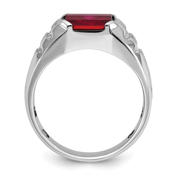 14k White Gold IBGoodman Men's Cr. Ruby and Diamond Complete Ring