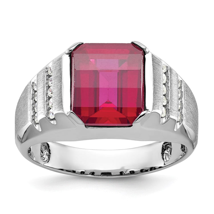 Men's White Gold Created Ruby and Diamond Ring Mounting