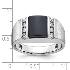 White Gold Onyx and .12ct tw Diamond Ring with Satin Finish Mounting