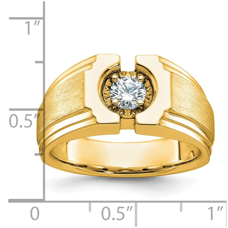 10K Polished and Satin Solitaire Men's Ring