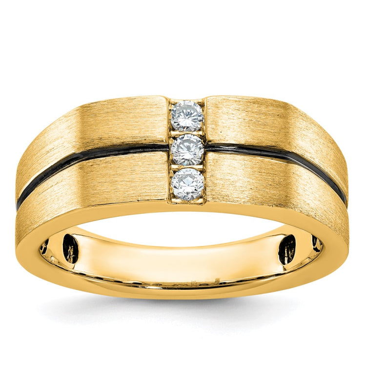 Men's YG Ring with Satin Finish and Black Rhodium Accent Mounting