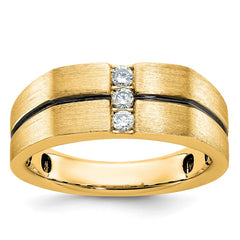 Men's YG Ring with Satin Finish and Black Rhodium Accent Mounting