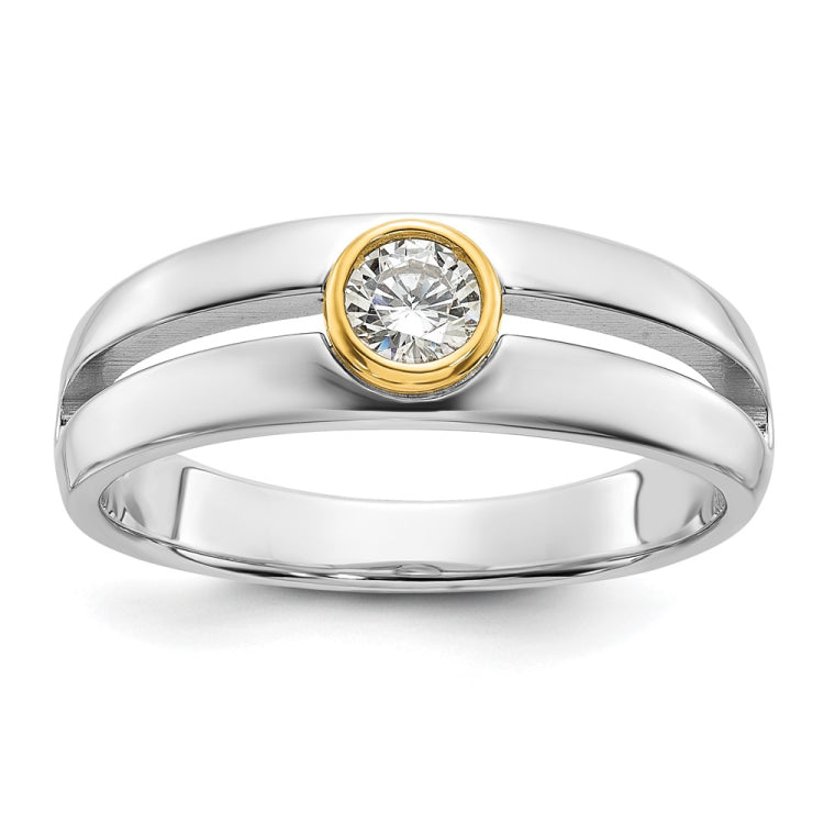 IBGoodman 14k Two-tone Men's Polished and Cut-Out Bezel Set Solitaire 3/8 Carat BB Quality Diamond Ring