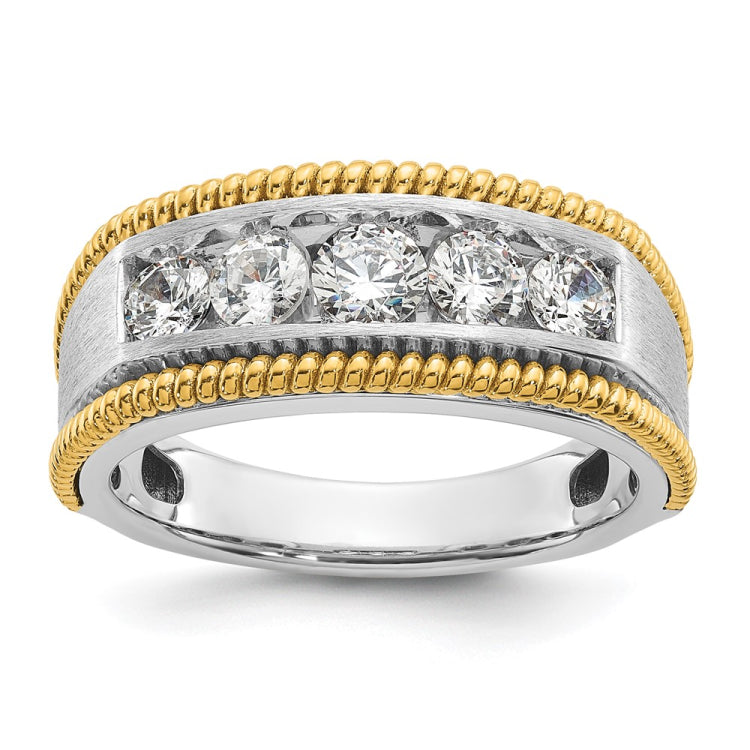 IBGoodman 14k Two-tone Men's Polished Satin and Textured 5-Stone Ring Mounting