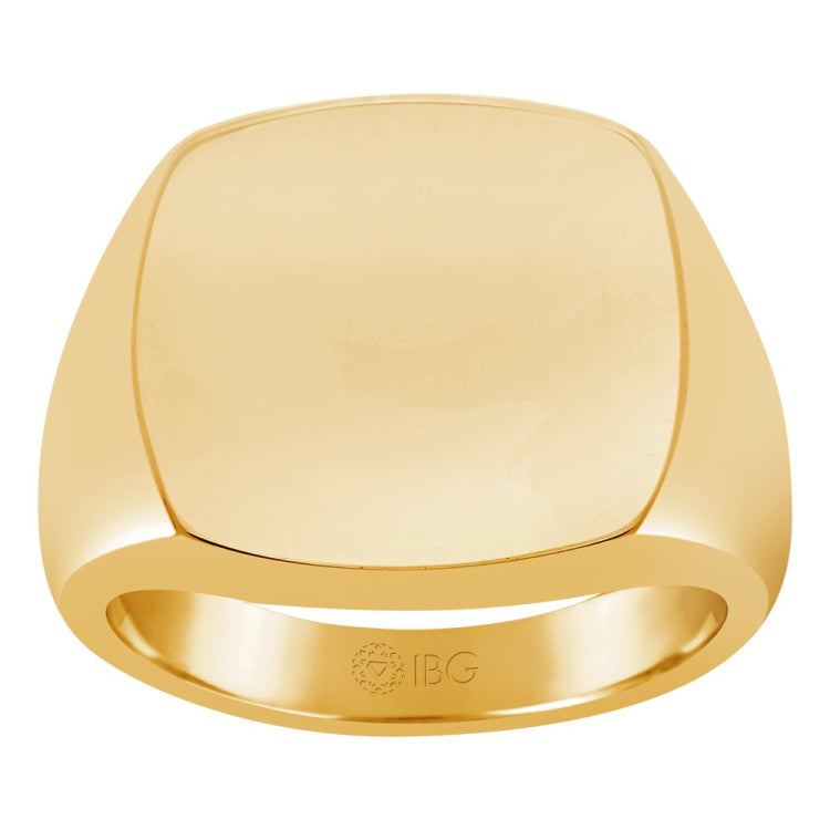 14ky 18mm x 18mm cushion face signet ring.
