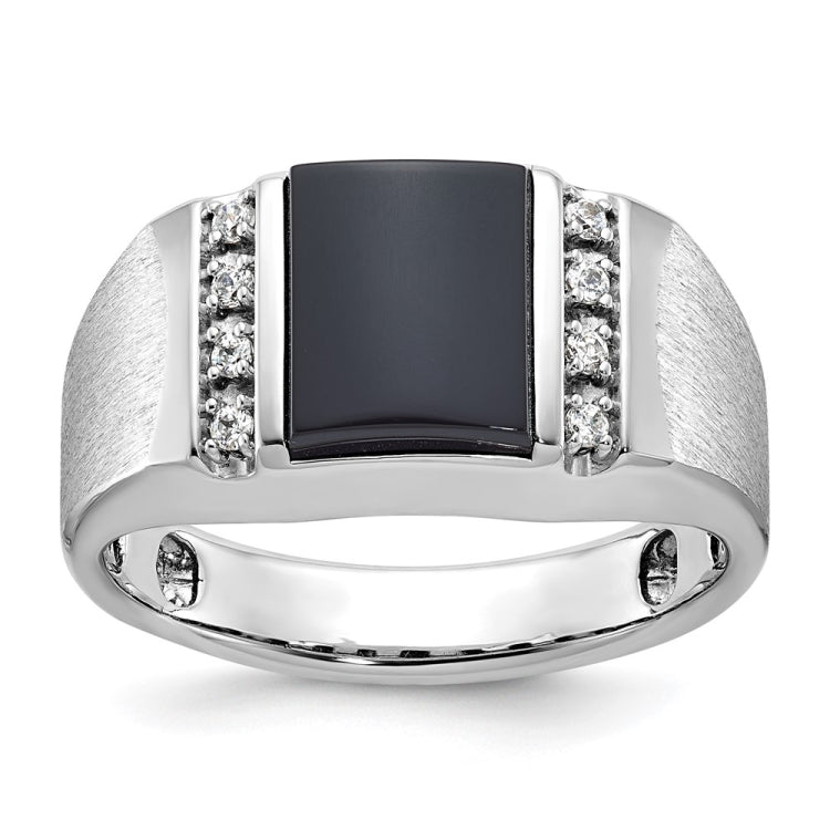 White Gold Onyx and .12ct tw Diamond Ring with Satin Finish Mounting