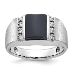 White Gold Onyx and .12ct tw Diamond Ring with Satin Finish Mounting