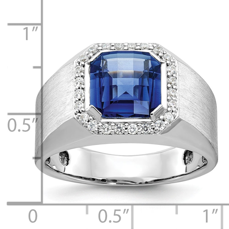 White Gold Created Sapphire Ring with 3/8cttw Diamond Accents Mounting