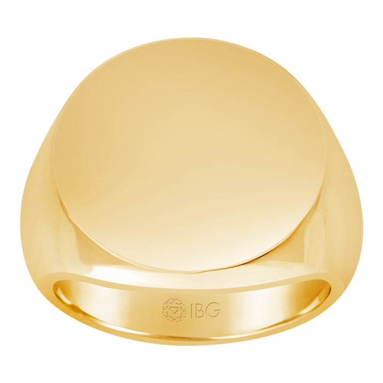14ky 20mm round face signet ring.