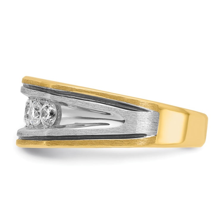 IBGoodman 14k Two-tone with Black Rhodium Men's Polished Satin and Grooved 5-Stone 1 Carat BB Quality Diamond Ring