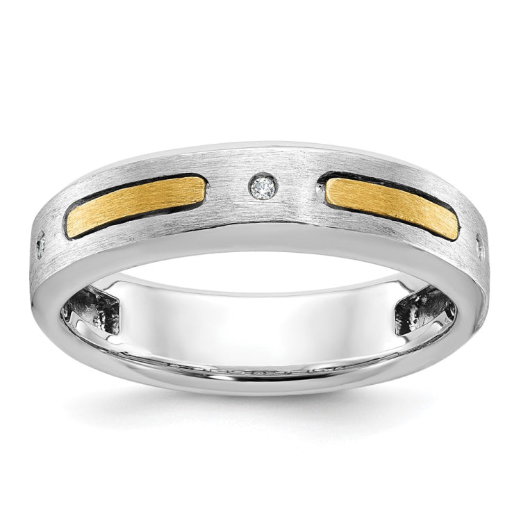 Men's Two-tone Diamond Accent Wedding Band with Soft Satin Finish Mounting
