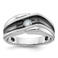 Men's WG Solitaire Ring with Black Rhodium Accent and satin finish Mounting