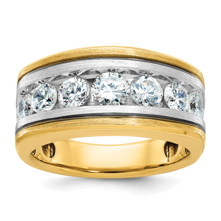 IBGoodman 10k Two-tone Men's Polished Satin and Grooved 7-Stone Ring Mounting