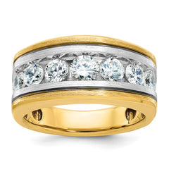 IBGoodman 10k Two-tone Men's Polished Satin and Grooved 7-Stone Ring Mounting