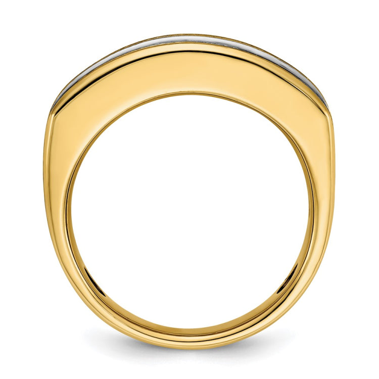 IBGoodman 10k Two-tone with Black Rhodium Men's Polished Satin and Grooved 7-Stone 2 Carat AA Quality Diamond Ring
