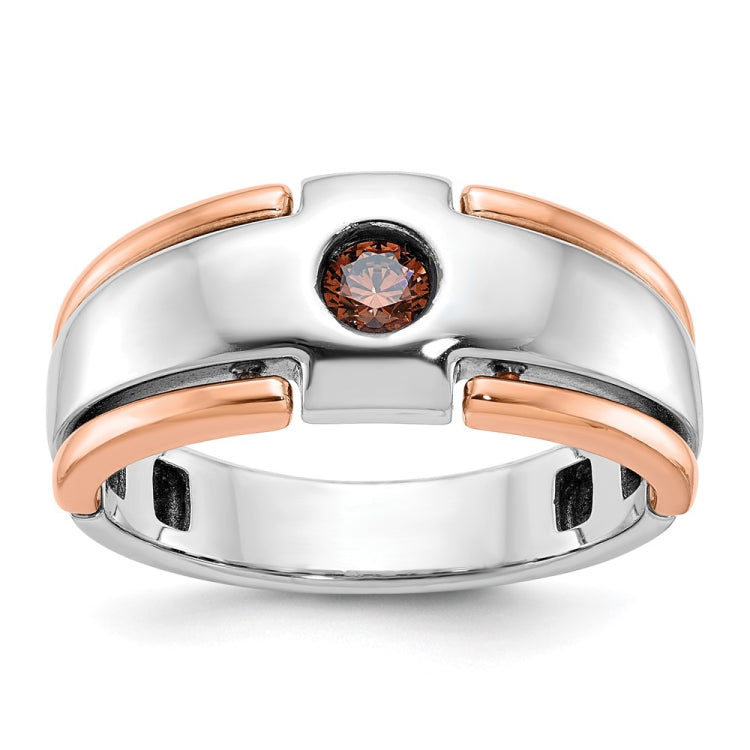 Men's White/Rose Gold Solitaire Ring with all bright finish Mounting