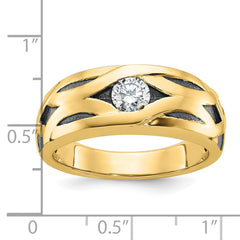 IBGoodman 14k with Black Rhodium Men's Polished Satin and Grooved 1/3 Carat Lab Grown Diamond Ring