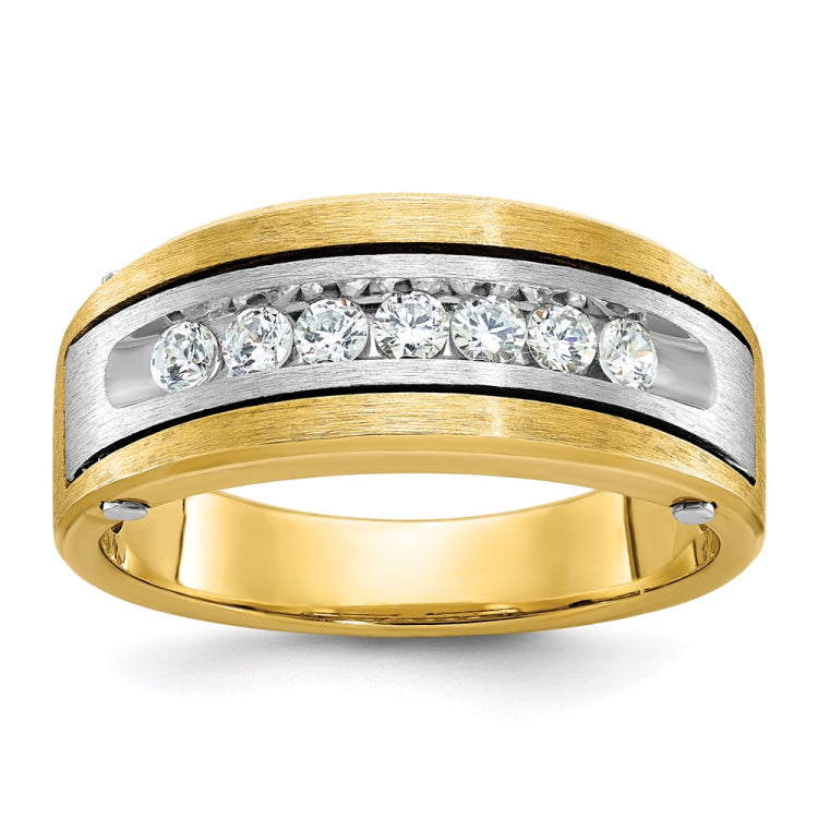 14k Two-tone IBGoodman Men's 5 stone Polished Satin & Grooved Diamond Ring