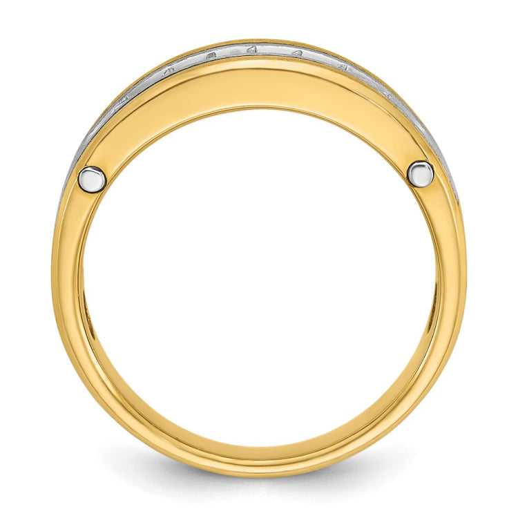 14k Two-tone IBGoodman Men's 5 stone Polished Satin & Grooved Diamond Ring