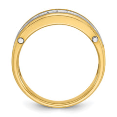 14k Two-tone IBGoodman Men's 5 stone Polished Satin & Grooved Diamond Ring