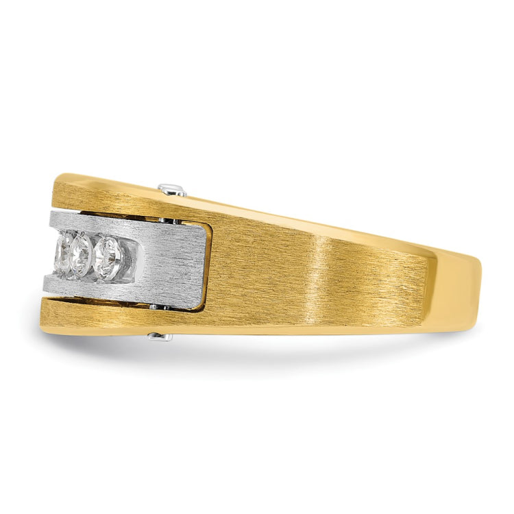 14k Two-tone IBGoodman Men's 5 stone Polished Satin & Grooved Diamond Ring
