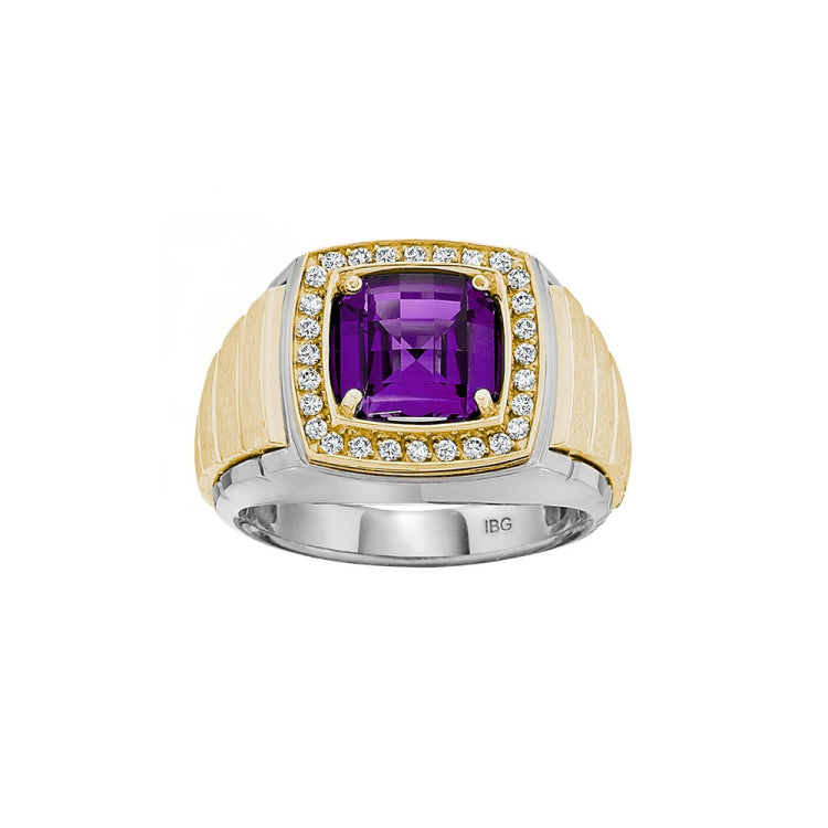Men's Two-tone 1/4ct tw Diamond and Created Checkerboard Amethyst Ring