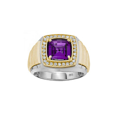 Men's Two-tone 1/4ct tw Diamond and Created Checkerboard Amethyst Ring