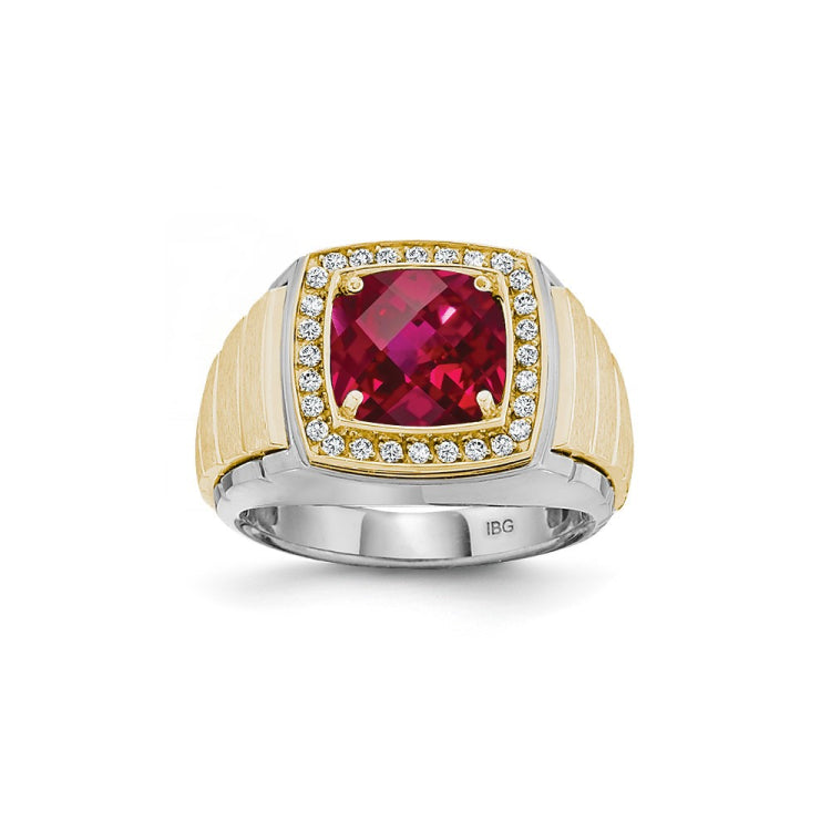Men's Two-tone 1/4ct tw Lab Grown VS/SI+ G+ Dia and Created Checkerboard Ru