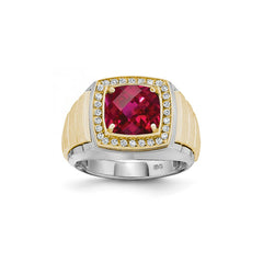 Men's Two-tone 1/4ct tw Lab Grown VS/SI+ G+ Dia and Created Checkerboard Ru