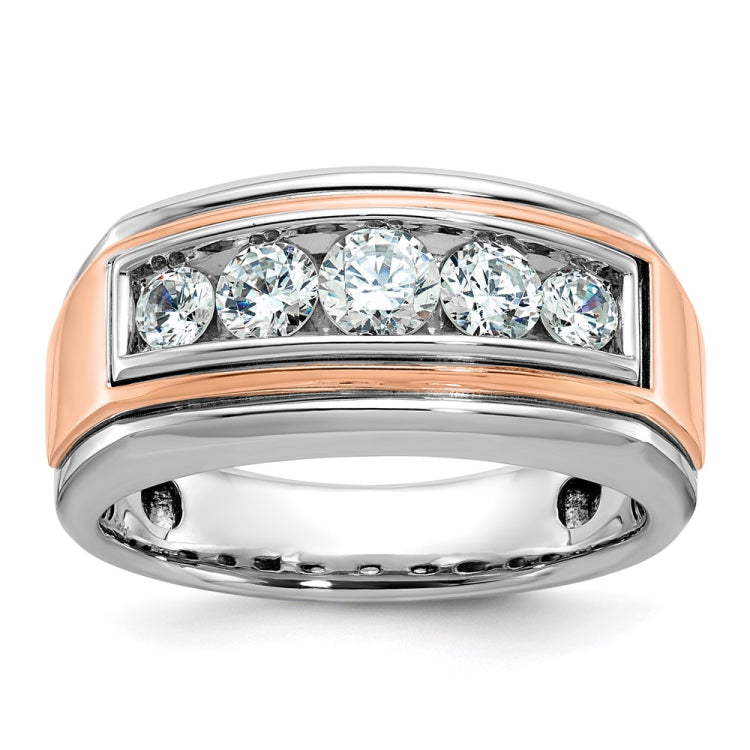 IBGoodman 14k White and Rose Gold Men's Polished and Grooved 5-Stone 1 Carat A Quality Diamond Ring