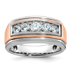 IBGoodman 14k White and Rose Gold Men's Polished and Grooved 5-Stone 1 Carat A Quality Diamond Ring
